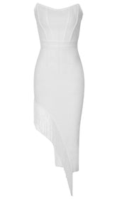 TRÄGERLOSES KORSETT-MIDIKLEID IN WEISS